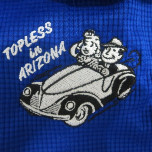 New TOPLESS in ARIZONA Applique V-Neck Polo Shirt Convertible Car M NWOT Blue - Picture 3 of 10